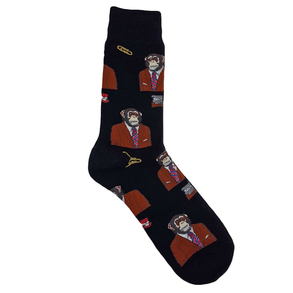 Mens Novelty Ape Wearing Suit Cotton Crew Socks